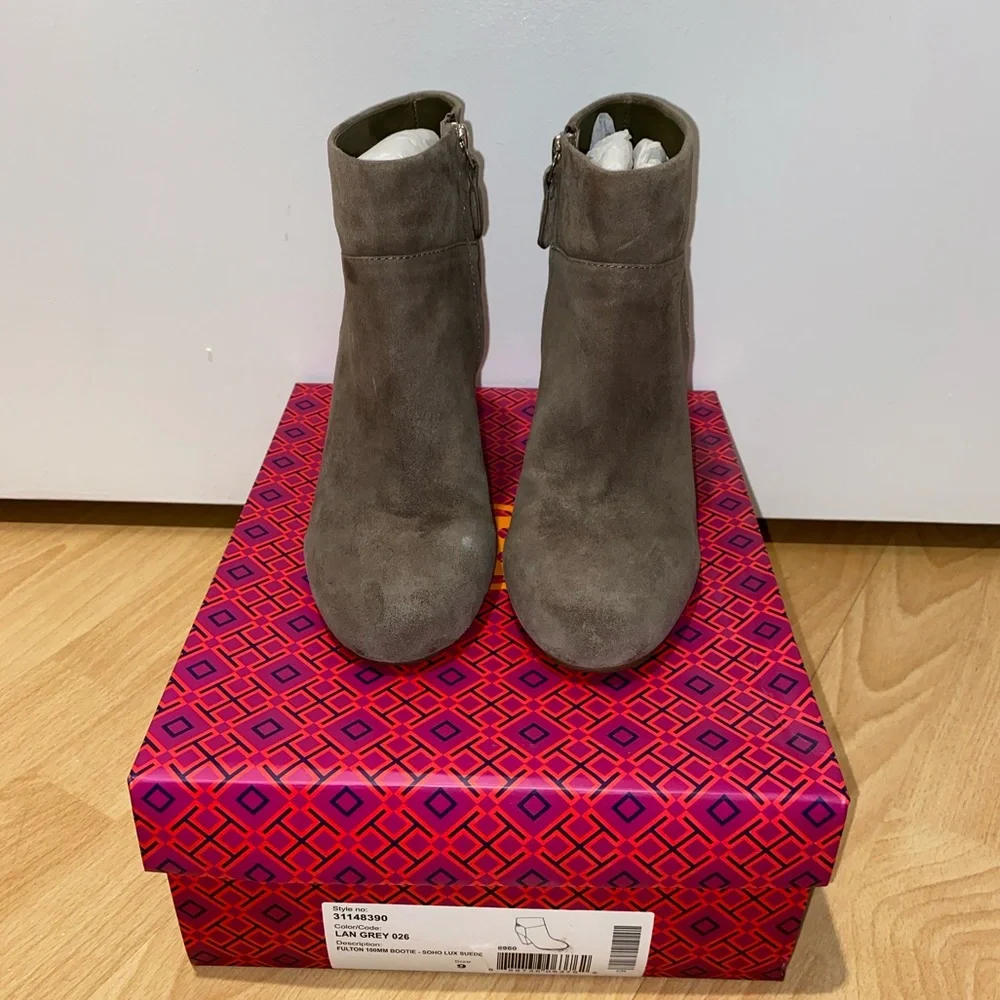 Tory Burch Gray Suede Ankle Booties